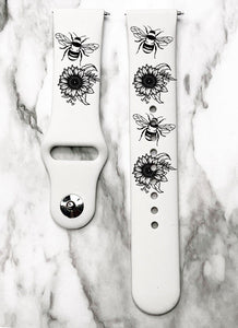 Bee & Sunflower Silicone Smart Watch Band Natural Engrave