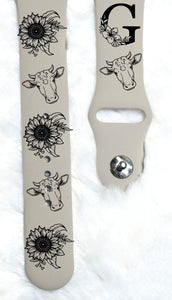 Cow + Sunflower Silicone Smart Watch Band Natural Engrave