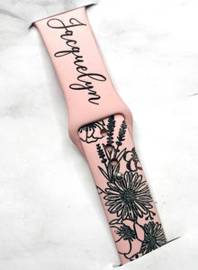 Floral Silicone Smart Watch Band Natural Engrave
